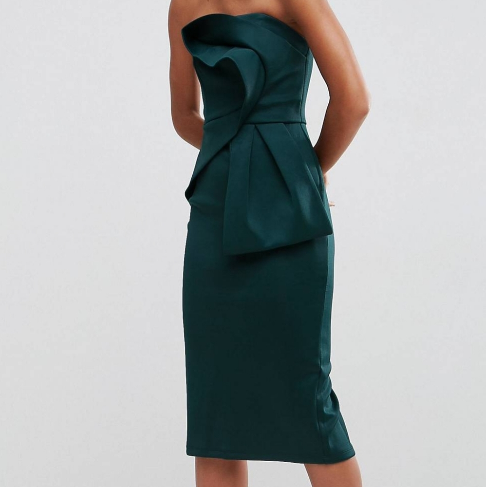 ASOS Bandeau Fold Bow Front Scuba Midi Dress